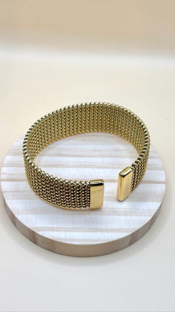 Bracelet large doré maille tressée – Acier inoxydable vintage chic intemporel tendance et résistant neuf - photo numéro 5