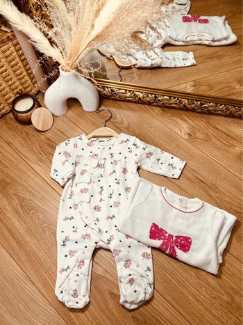 Taille 3 mois lot de 2 pyjamas velours fille Gemo blanc rose * fleurs * 🎀