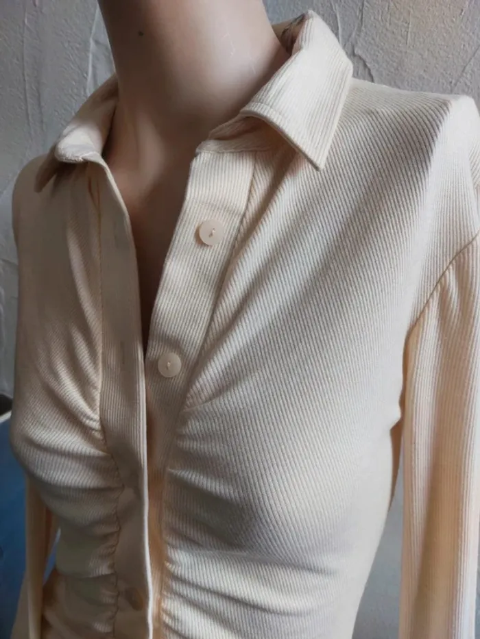 Robe maille moulante beige à manches longues Taille M - photo numéro 4