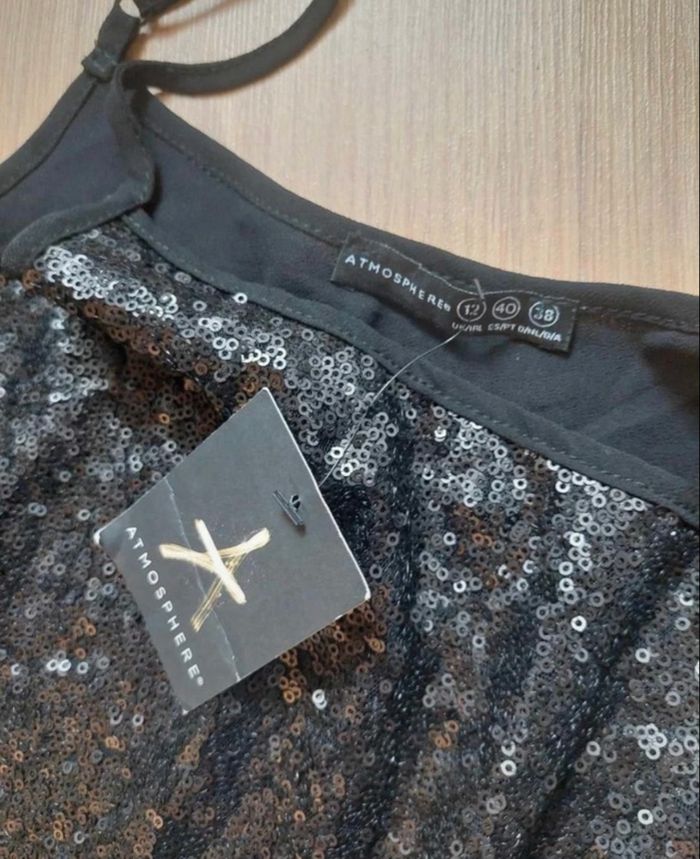 Débardeur bretelles bi matière sequins noirs Atmosphère  T40 neuf 🪩 - photo numéro 5