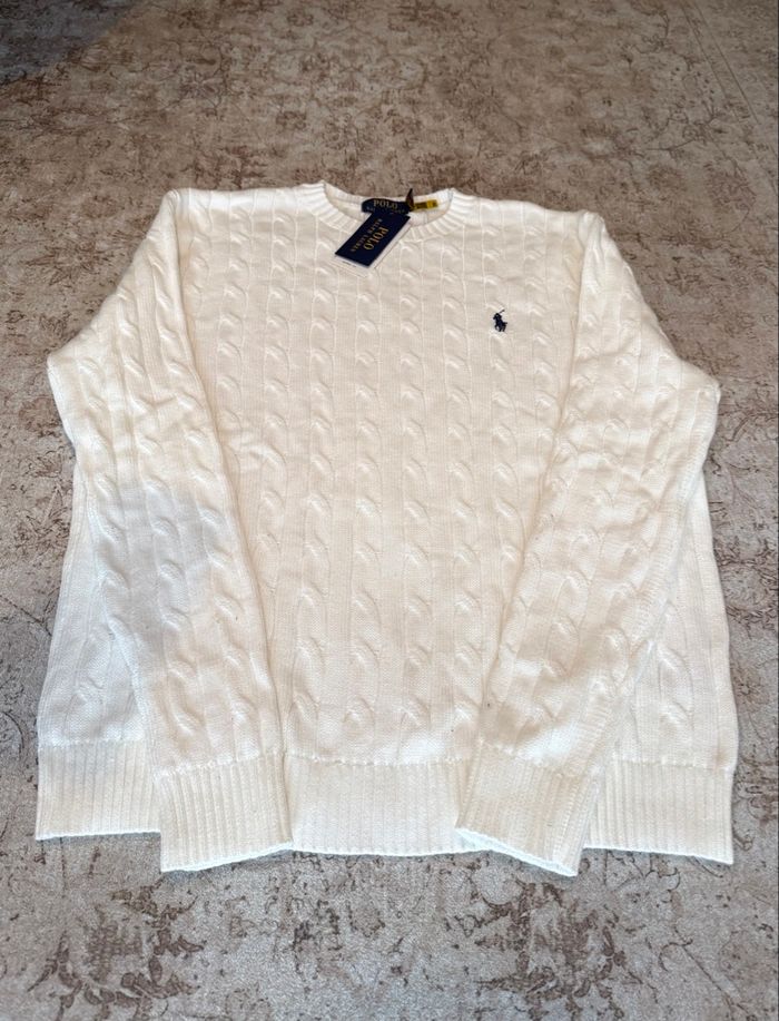 Pull Ralph Lauren à torsade blanc
