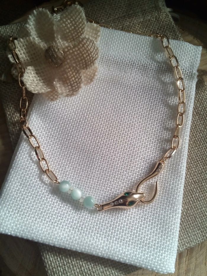 Collier serpent et pierres de larimar vert - photo numéro 5