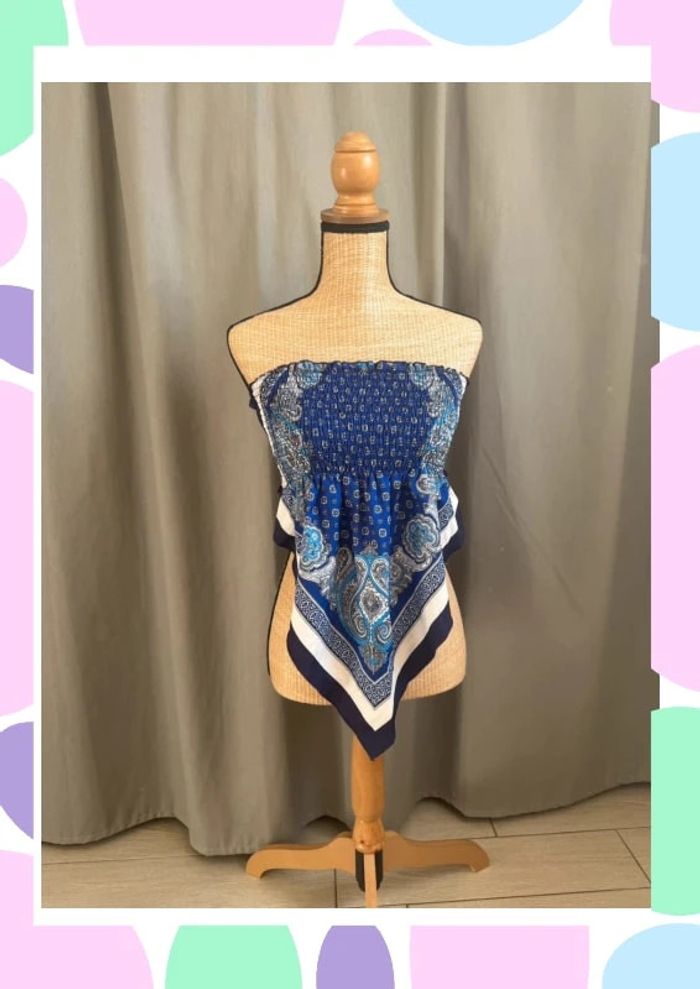 🟦 Haut bandana bleu smocké, neuf, Shein (Taille L)