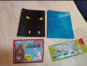 Lot  neuf fournitures scolaires classeurs feutres règle stabilo maped