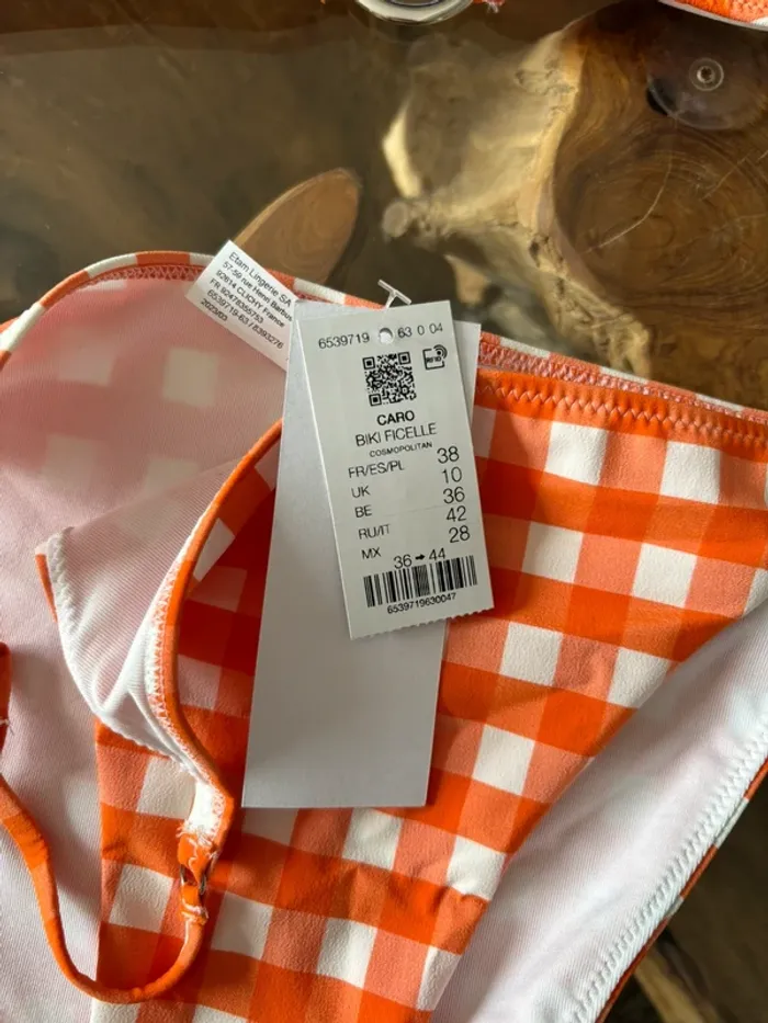 Maillot de bain 2 pièces Etam carreaux orange blanc 38 - photo numéro 6