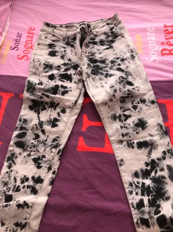 Pantalon jean original écru et noir