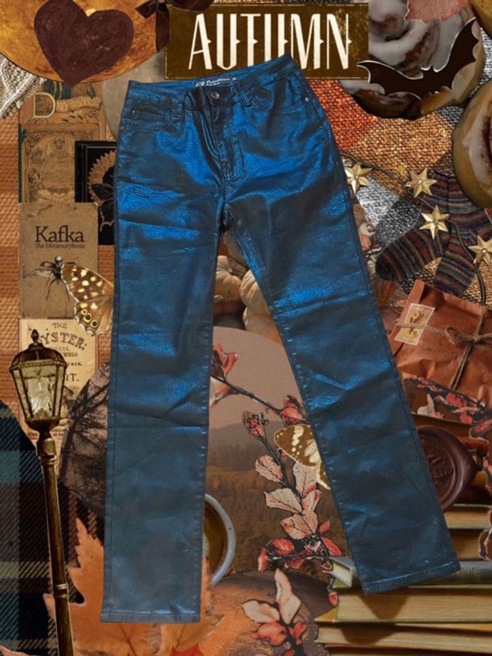 🍁Superbe jean droit enduit marron reflets irisés Brown coated jeans🍁 - photo numéro 2