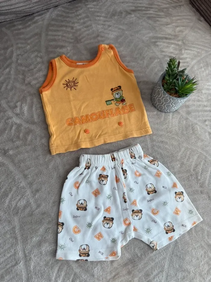 Ensemble bébé été – débardeur et short motif ourson