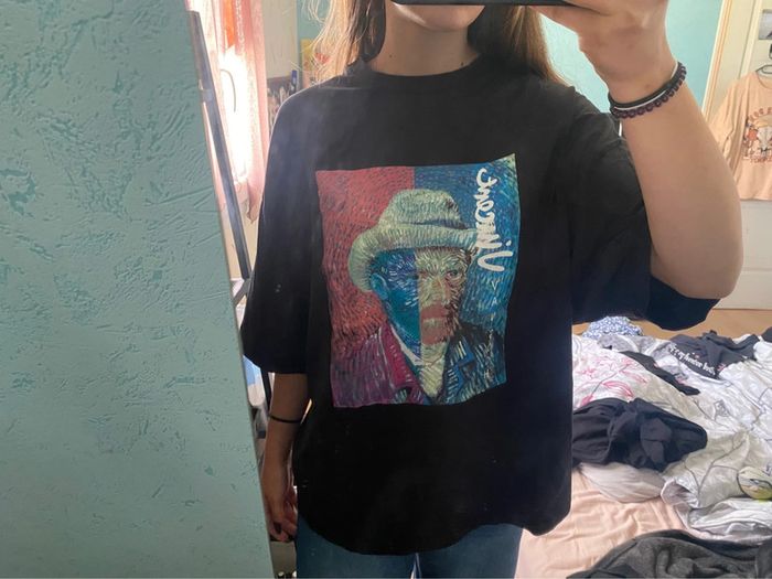 t-shirt over size noir dessin Vangogh - photo numéro 3