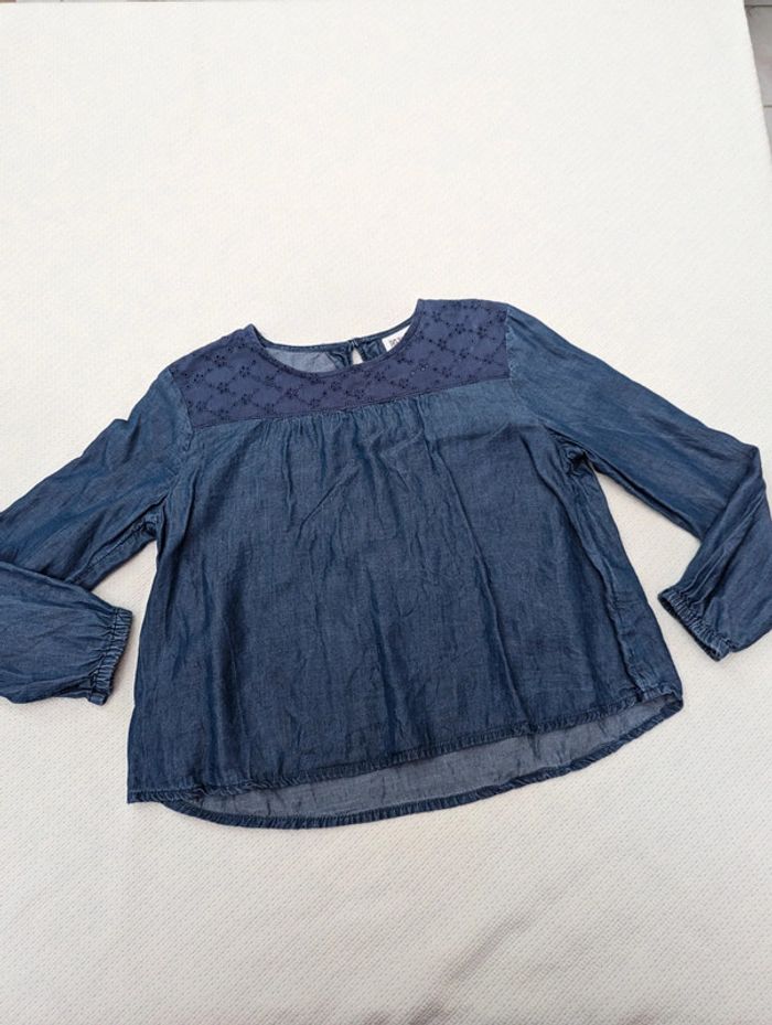 Blouse manches longues fille en jean léger taille 6-7 ans