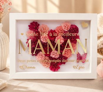 Cadeau maman tata marraine mamie personnalisé cœur fleurs cadeau fête des mamies cadre prénom décoration cadeau fait main
