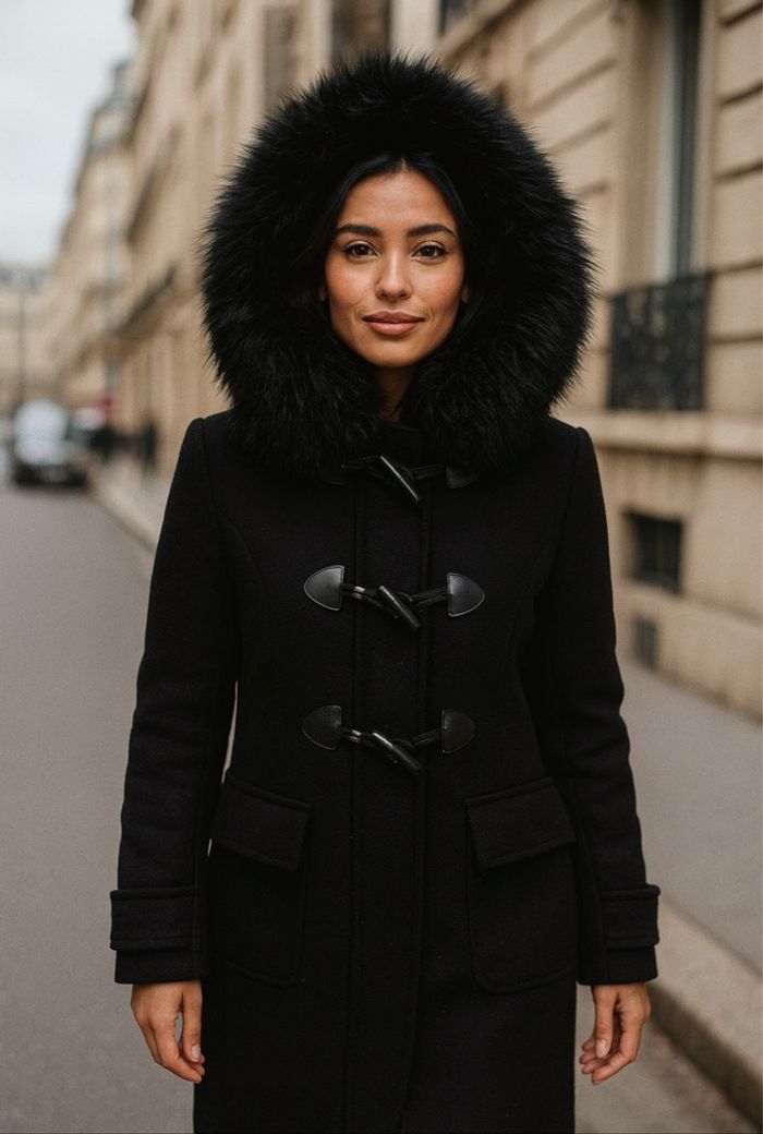 Manteau Zara noir duffle coat avec capuche