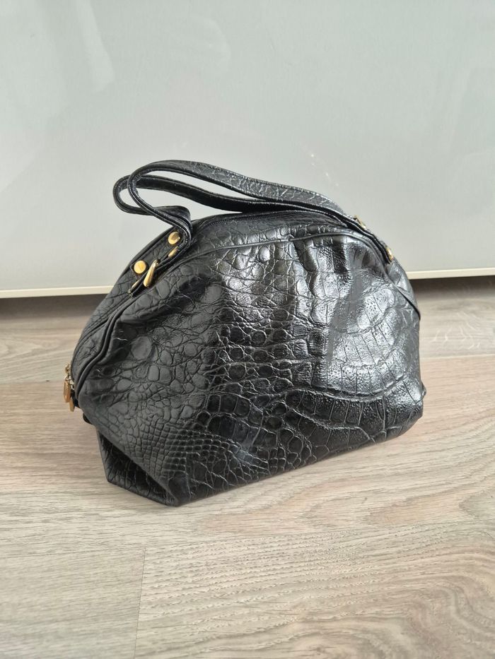 Sac à main vintage noir en cuir