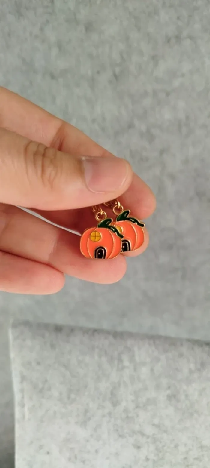 🍄 Boucles d’oreilles ▪ maison citrouille fermoir créole - photo numéro 2