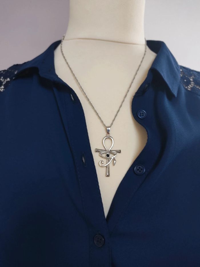 Chemise bleue marine sans manches femme à dentelle 40 Neuve - photo numéro 5