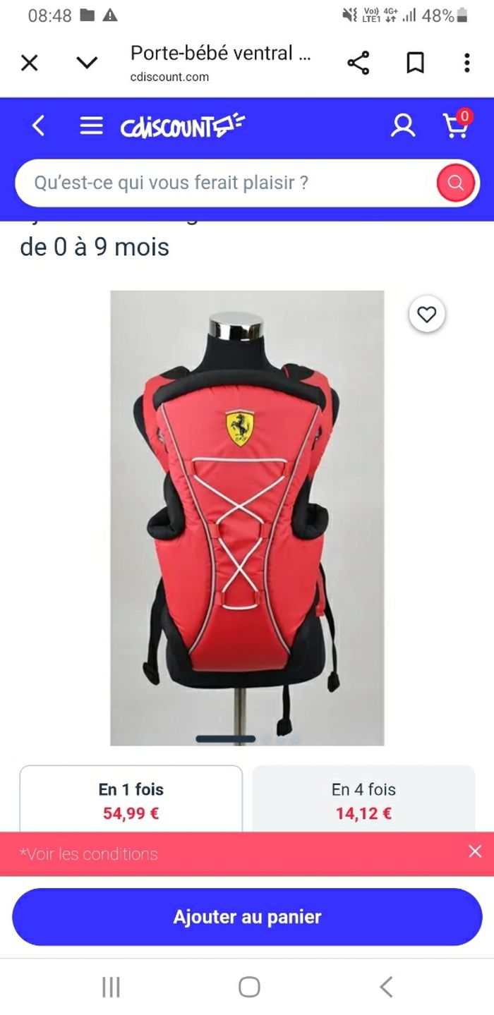 Porte bébé FERRARI neuf