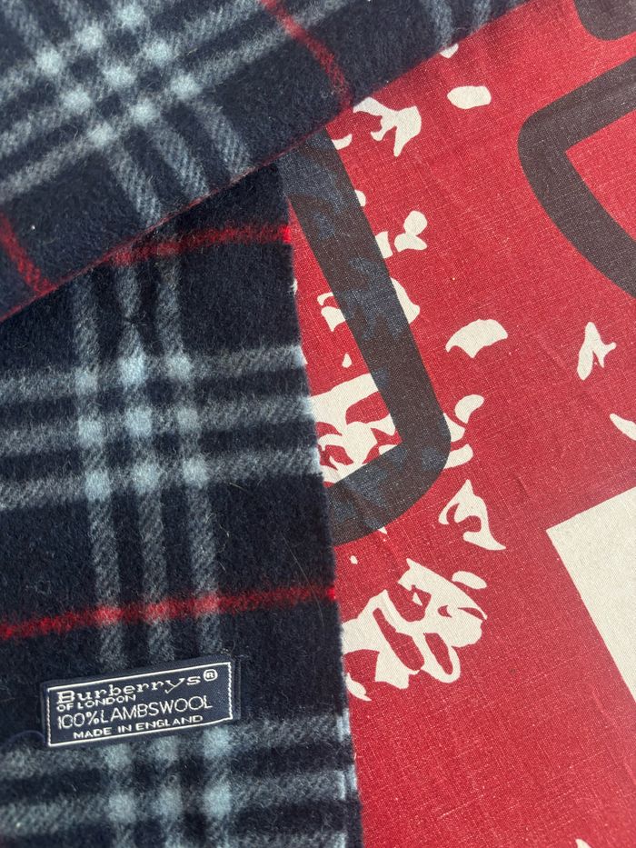 Écharpe Burberry 155cm bleu blanc et rouge grand carreau - photo numéro 5