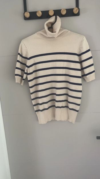 Col roulé beige à lignes bleu marine – Taille unique – Hangar 86
