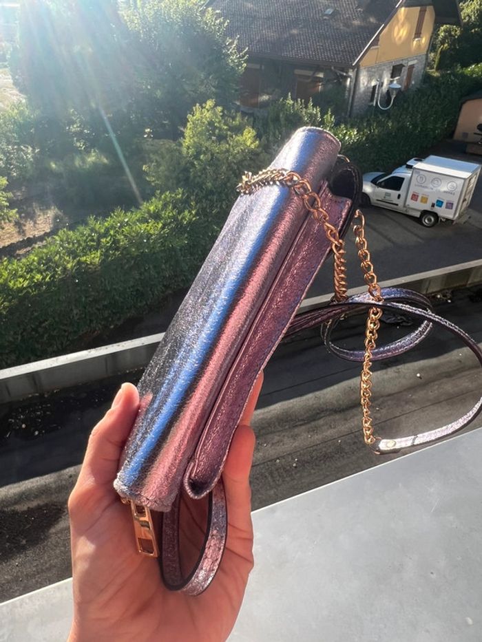 Pochette portefeuille métallisée rose melanie avec bandoulière rose dorée - photo numéro 4