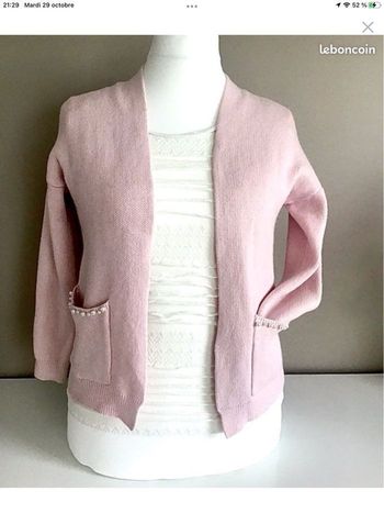Gilet cardigan rose perles et noeuds T 38/40