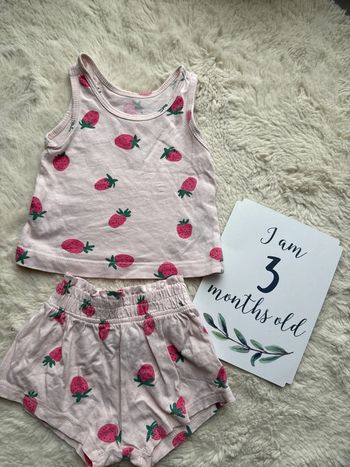 Ensemble fraise top petit marcel 3 mois rose