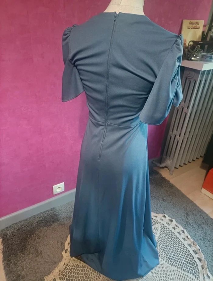 Robe longue bleue à manches courtes col V vintage années 70 taille 34/36 - photo numéro 6