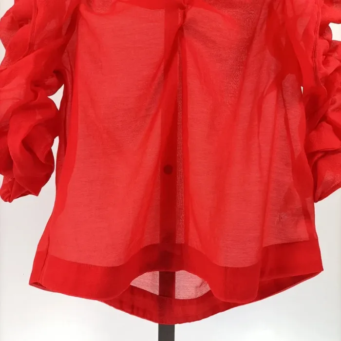 Blouse rouge transparente H&M manches bouffantes Taille 38 - A035 - photo numéro 4