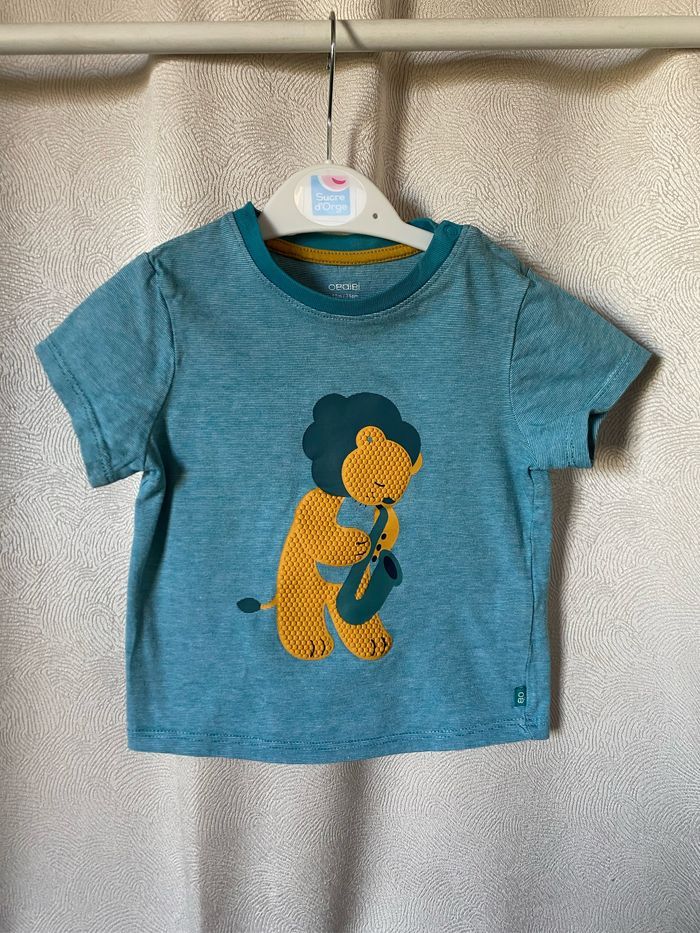 T-shirt vert et moutarde lion saxophone 12 mois Obaibi - photo numéro 1