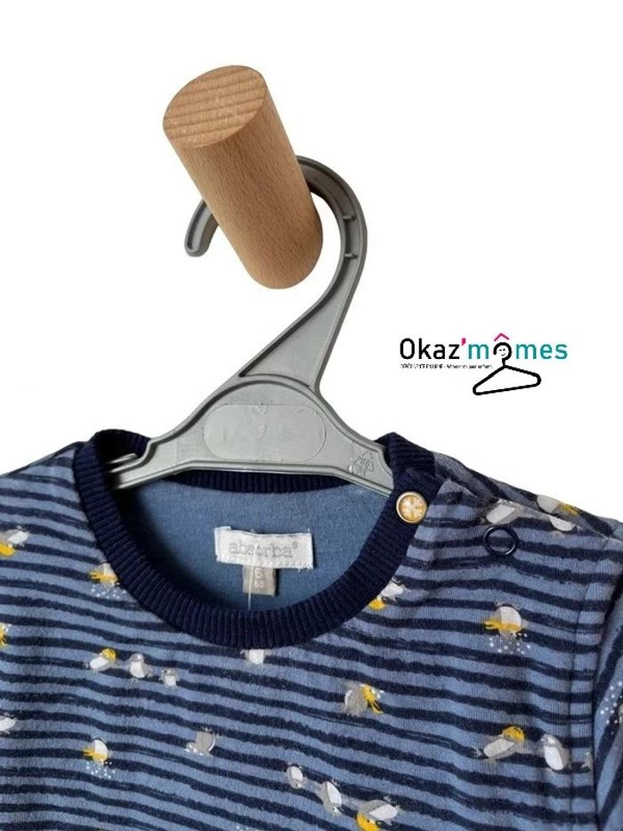 T-shirt manches longues doublé bleu (rayures et pingouins) - Absorba 6 mois (68cm) - photo numéro 2