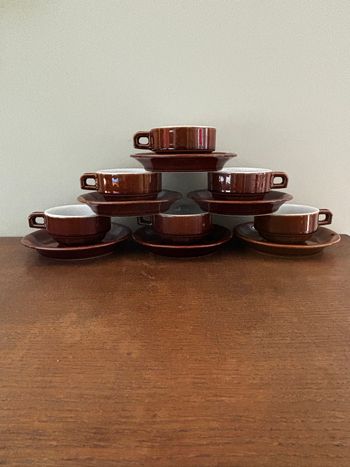 Vintage lot de 6 tasses et soucoupes bistrot marron glacé