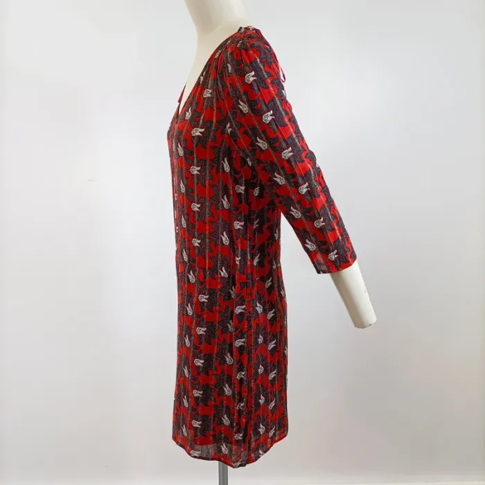 Robe fluide Bonobo imprimé fleuri rouge et noir, col V, manches 3/4, taille S A1572 - photo numéro 5