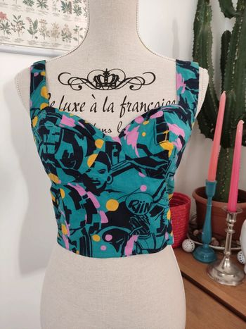 Crop top Bustier veste handmade motifs pop taille 36 boutonné dos