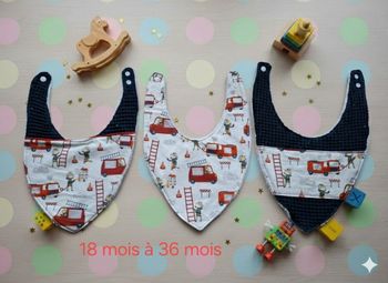 Lot de 3 bavoirs bandana 18 mois à 36 mois Création fait main artisanale