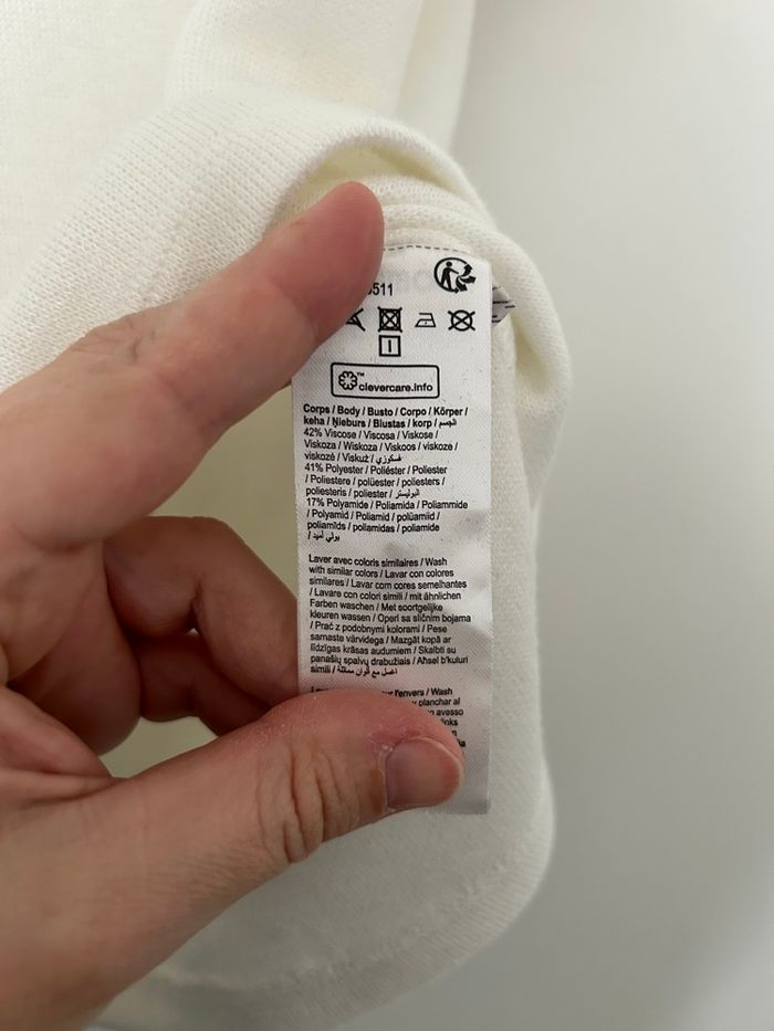 Pull blanc crème manches courtes col rond boutons argenté aux manches Gemo L - photo numéro 3