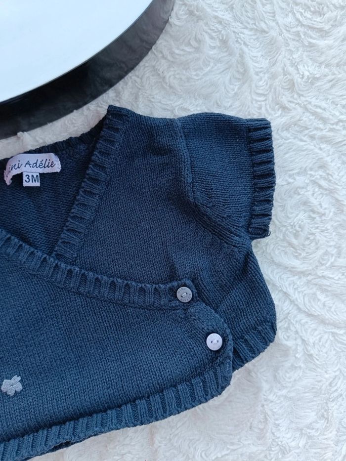 Boléro maille Fille 3 mois fleurs Mini Adélie 100% coton - photo numéro 4