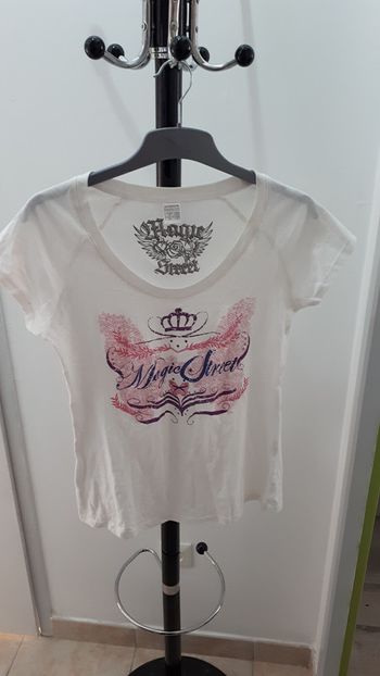 T shirt blanc motif rose et violet taille M