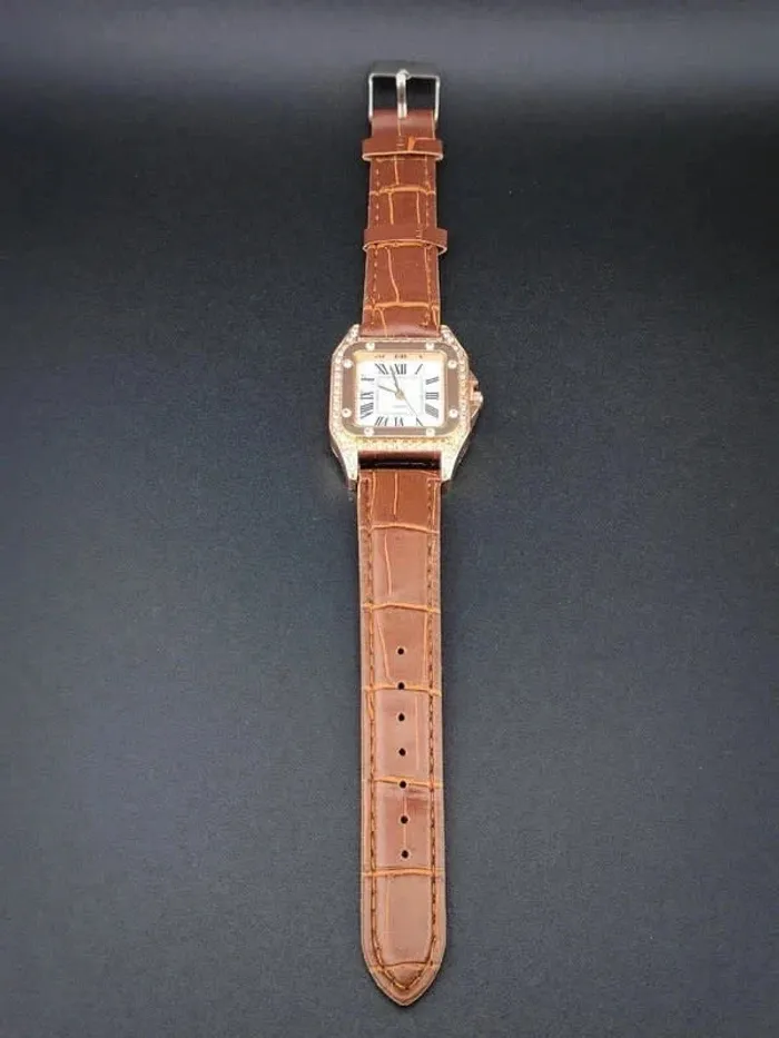 Montre marron & dorée femme, style rétro - photo numéro 3