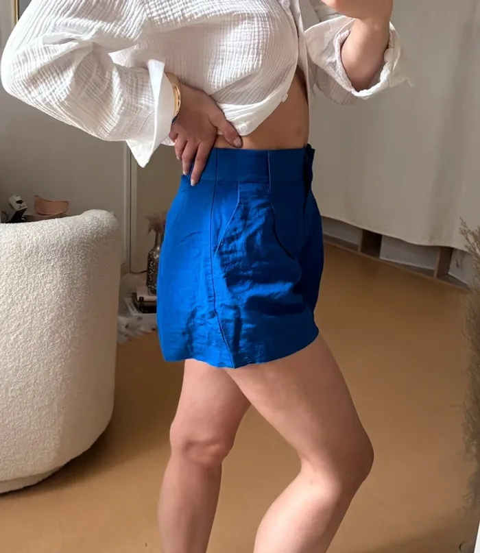 Short en lin cintré bleu électrique - photo numéro 2