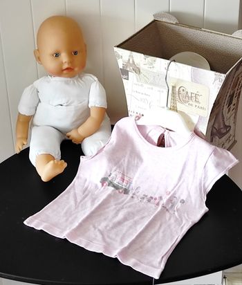 T-shirt bébé fille 24 mois rose – manches volants, motif train
