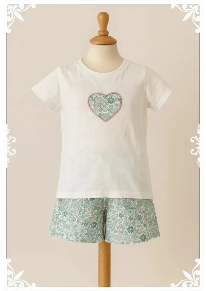 🤍 Pyjama fille 12 ans – Haut Kiabi brodé & short fait main