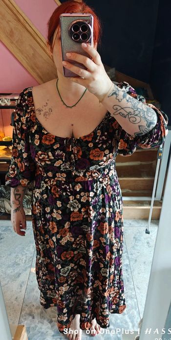 Robe mi longue manches 3/4 fleurie