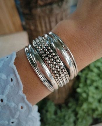 A47 bracelet jonc manchette bohème chromé argenté tendance réglable