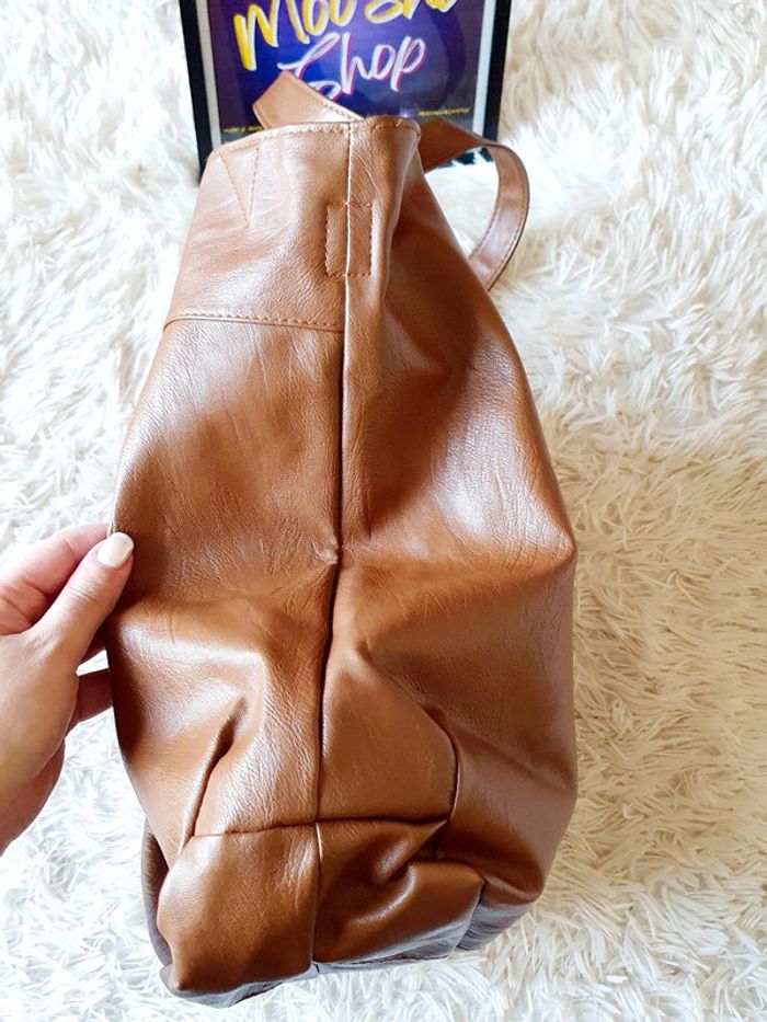 👜 Grand Sac à main souple cabas fourre-tout simili cuir marron neuf MALLOW - photo numéro 7
