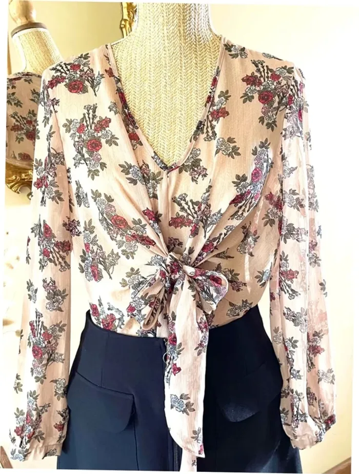Sublime blouse chemise fluide chic fluide Haut Transparent Floral - photo numéro 9