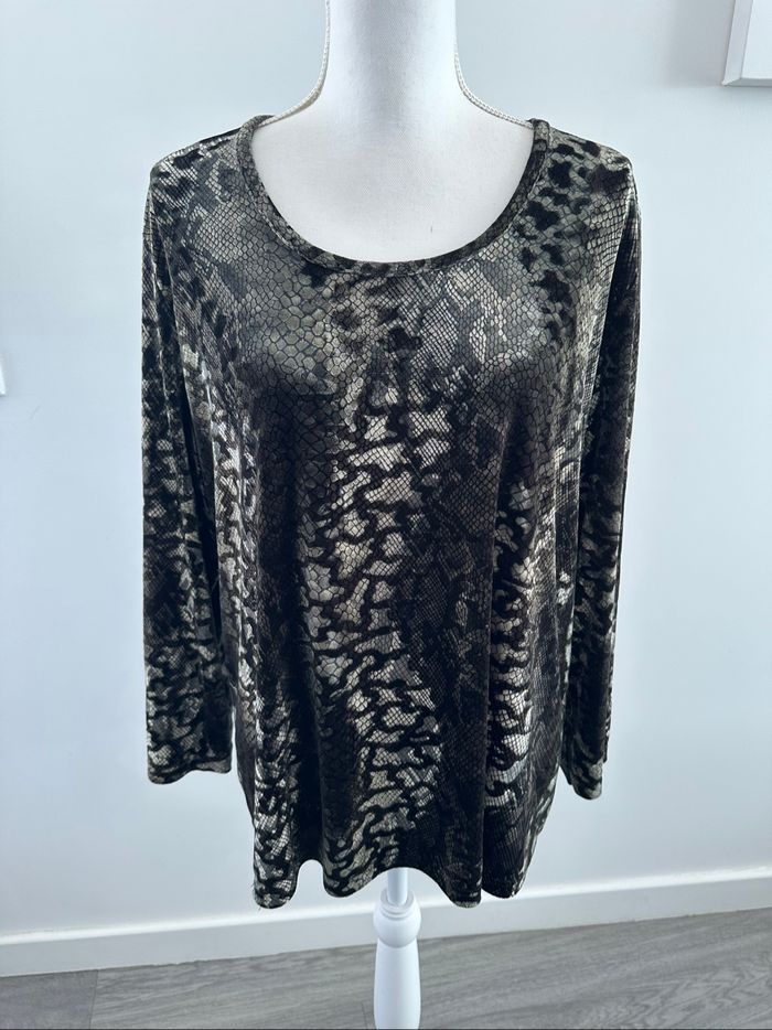 Blouse en velours python serpent kaki et noir Pause Café Vintage T50 5XL