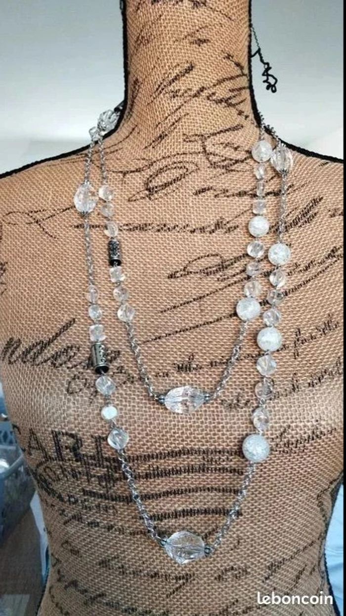 Sautoir collier perles argenté blanc - photo numéro 2
