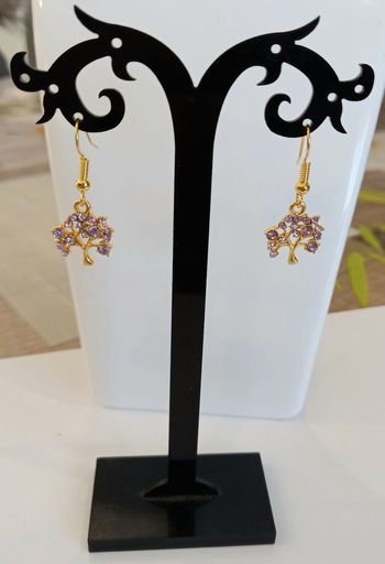 Boucles d'oreilles arbre doré strass parme