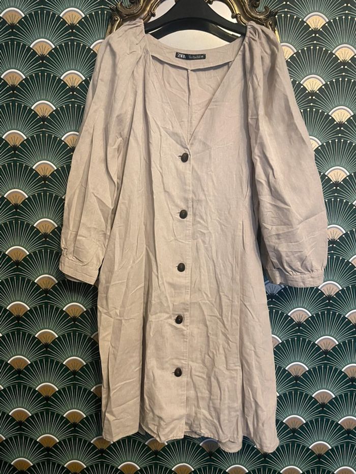 Robe en lin beige Zara taille L - photo numéro 2
