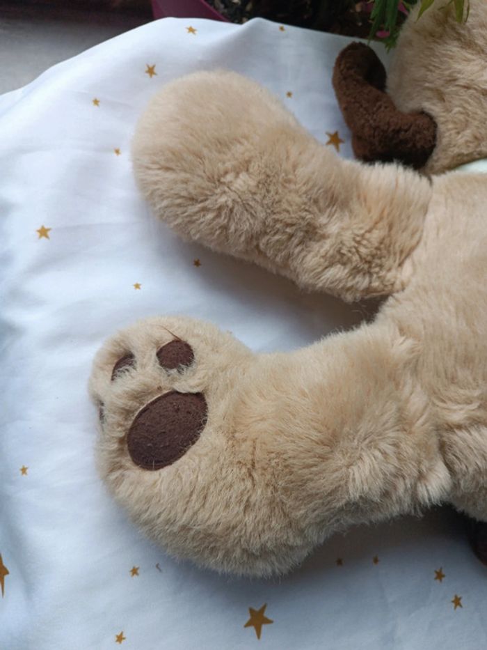 Peluche plush chien dog pound puppy Big grande beige Brown marron crème tâche cuddle allongé couché - photo numéro 12