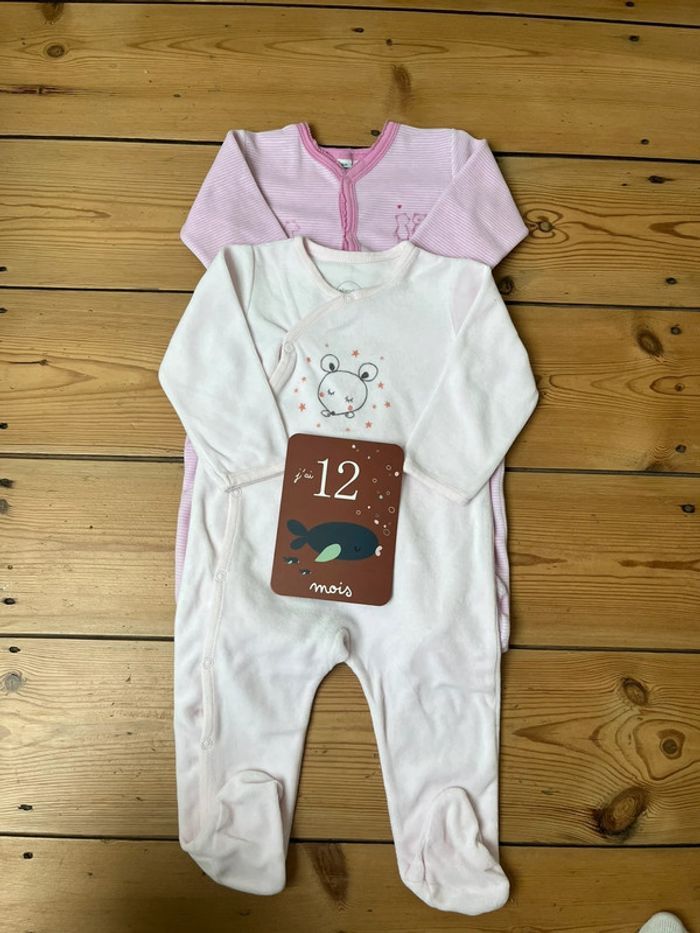 Lot de deux pyjamas une pièce velours bébé fille - photo numéro 1